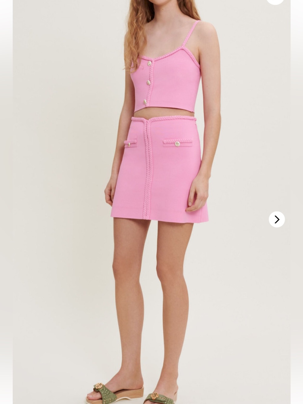 NWT Maje Jadena pink Braided-Trim Mini Skirt